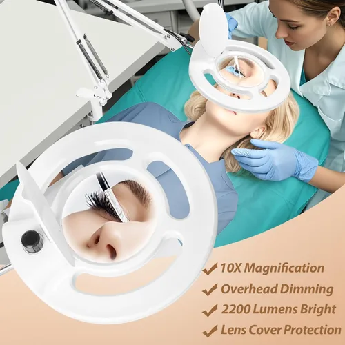 Vista 2 de HITTI 10X - Lupa esteticista de luz, color blanco 2200 lúmenes, regulable continuo, base rodante de 5 ruedas, lámpara Mag iluminada con LED
