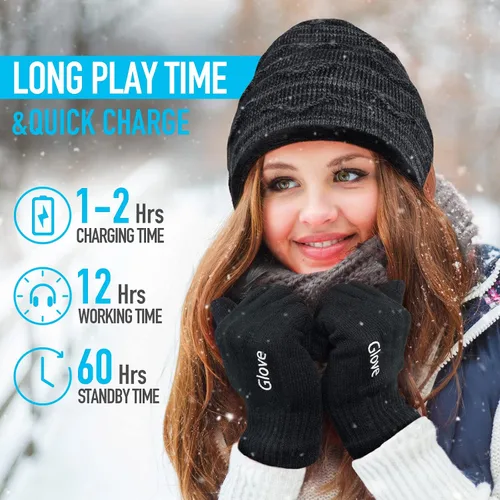 Vista 5 de Gorro Bluetooth de Pompón de HIGHEVER para Hombres y Mujeres V5.0, Relleno de Calcetas Navideñas, Inalámbrico, Gorro Musical con Altavoz