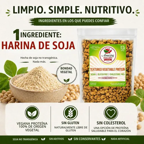 Vista 7 de Proteína vegetal texturizada TVP 1LB - Sustituto de carne de soja sin sabor