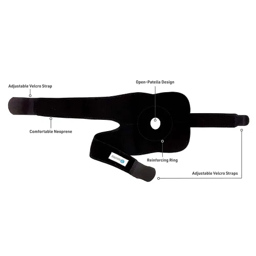 Vista 2 de BodyMed Rodillera, negro, circunferencia de 12.5 a 18 pulgadas, soporte estabilizador y soporte de compresión para tendón rotuliano y alineación