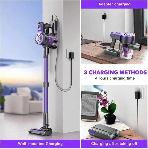Vista 2 de WLOTPO Aspiradora ligera, recargable e inalámbrica para suelos de madera (morado claro)