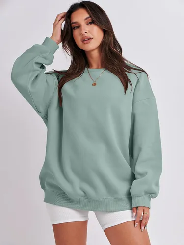 Vista 5 de ANRABESS Sudadera de gran tamaño para mujer, de forro polar, manga larga, cuello redondo, informal, para otoño 2023, ropa de moda