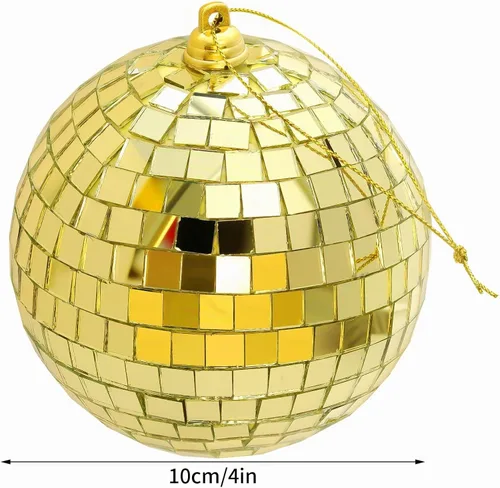 Vista 2 de 2 Piezas de Bolas de Espejo de Discoteca Bolas Colgantes para Efecto de Luz de DJ de Discoteca de los 50s 60s 70s Fiesta Decoración del Hogar Dorado