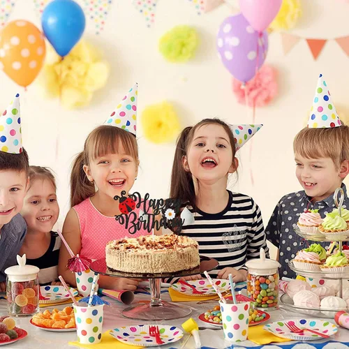 Vista 6 de Decoración para tarta de cumpleaños de mariquita y margarita, suministros de fiesta de cumpleaños con temática de mariquita, decoración de fiesta