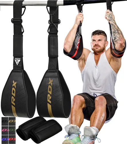 Vista 9 de RDX Correas AB para colgar en la barra de dominadas (par), cuero Maya Hide, construcción muscular abdominal, eslingas acolchadas de soporte