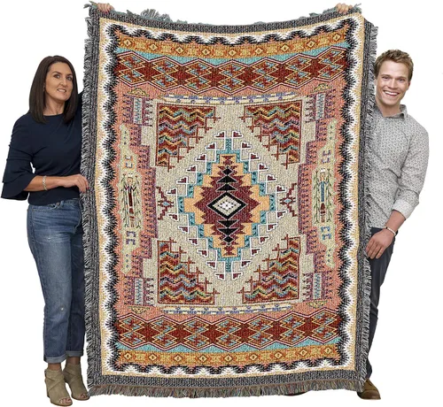Vista 12 de Pure Country Weavers Manta Butte Clay - Inspirada en los nativos americanos del suroeste - Tapiz manta de regalo tejido de algodón - Fabricado