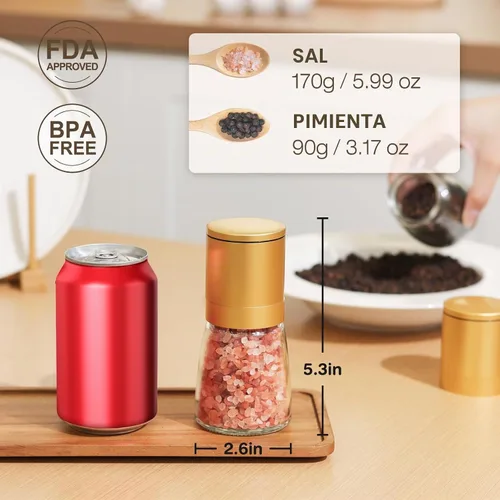 Vista 2 de Vucchini Gold - Molinillo de sal y pimienta de cerámica ajustable Dorado
