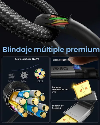 Vista 6 de Silkland - Cable USB C a DisplayPort 2.1 de 80 Gbps 16 K a 60 Hz 8K a 240 Hz de 3.3 pies
