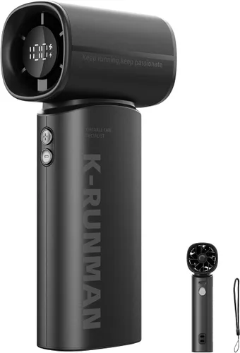 Vista 9 de Ventilador turbo portátil de mano, 5 velocidades, viento fuerte, mini ventilador personal con pantalla LED, enfriamiento máximo de 19 horas, Negro