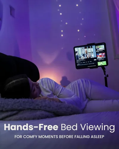 Vista 2 de Soporte de suelo 2 en 1 para tablet con soporte para tablet para escritorio, base estable de 8 libras con brazo elástico para cama, sofá