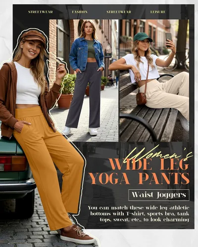 Vista 195 de Neer - Conjunto de 3 pantalones de yoga de pierna ancha para mujer - Pantalones deportivos cómodos, holgados, de cintura alta y casuales