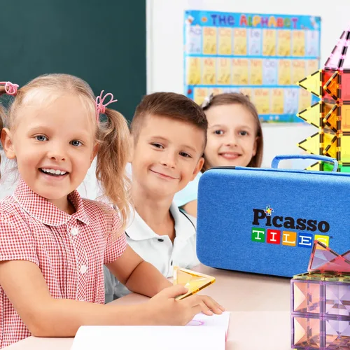 Vista 5 de PicassoTiles Estuche de Almacenamiento de Fichas Magnéticas 16.5x7.5x3.5in Bolsa de Transporte de Viaje con Asa, Organizador Resistente al Agua