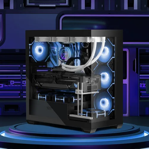 Vista 9 de darkFlash ATX Mid-Tower Caja para PC, Caja de Computadora Pre-Instalada con 4 Ventiladores ARGB PWM, Caja para PC de Juego de Vidrio Templado Dual