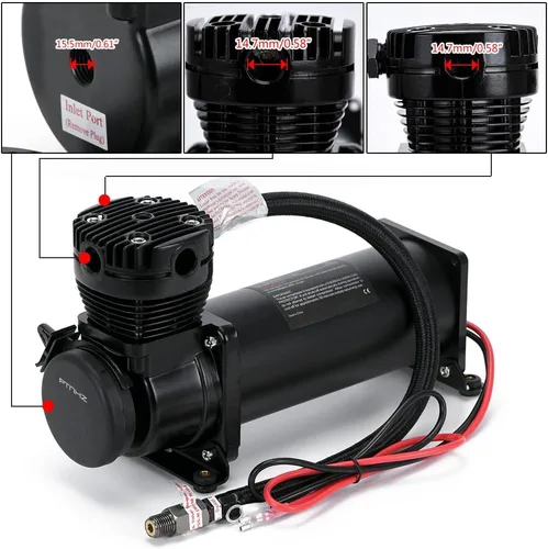 Vista 2 de PTNHZ Universal 1/4 NPT DC 12V 480c 200 PSI Control Air Bag Suspensión Compresor/Bomba Ride Kit para Auto/Motocicleta