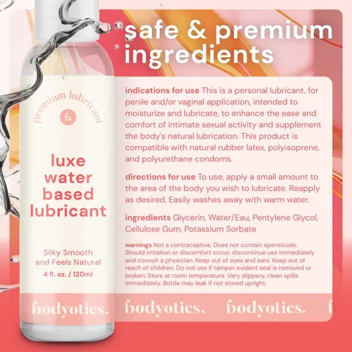 Vista 8 de Bodyotics Lubricante a base de agua, versátil, sensación natural, juguete y apto para todas tus aventuras, juego acuático y comestible, fabricado