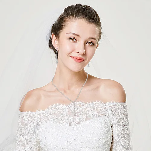 Vista 2 de Jstyle Silver Bridal Wedding Jewelry Set Crystal Necklace Bracelet Dangle Earrings Set for Bride Bridesmaid Rhinestone Necklace Prom Costume Jewelry