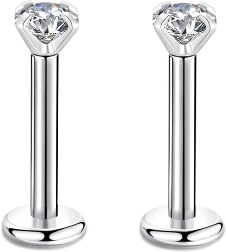 Vista 30 de CANDYFANCY Pendientes de 16 g, 2/3/4 mm, con circonia cúbica, triple hélice delantera, para cartílago de la oreja, Tragus, piercing de labio 16