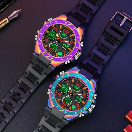 Vista 5 de findtime Reloj para hombre relojes militares para hombre impermeables 5 ATM deportivo para trabajo digital analógico color negro verde dorado