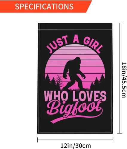 Vista 6 de Bandera de jardín con texto en inglés "Just A Girl Who Loves Bigfoot" de doble cara de 12 x 18 pulgadas, bandera de jardín para el hogar