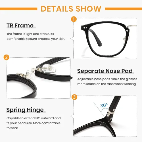 Vista 5 de Cyxus TR90 - Gafas cuadradas para hombre, marco transparente, con bloqueo de luz azul, lentes de computadora ultraligeras