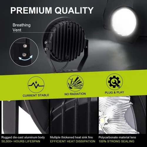 Vista 4 de Safego Luz LED redonda todoterreno – 9 pulgadas, 2 unidades, 300 W, 32000 lúmenes, haz de punto impermeable, luz de trabajo, luces todoterreno, luz