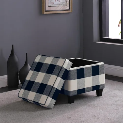 Vista 4 de HomePop Otomana Clásica Cuadrada de Almacenamiento con Tapa Desmontable Otomana con Almacenamiento para Sala de Estar y Dormitorio, Patrón de Negro