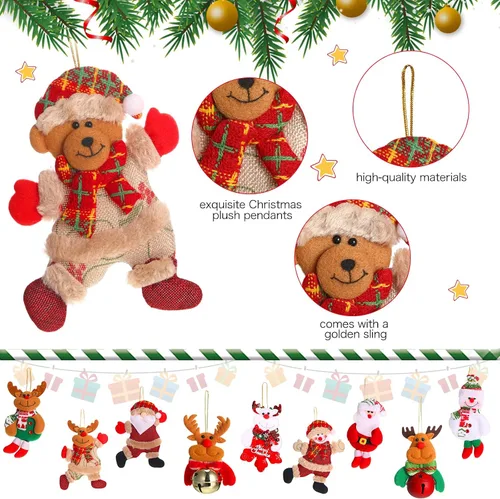Vista 3 de Skylety 16 adornos de felpa para árbol de Navidad, Papá Noel, muñeco de nieve, oso, decoración de árbol de Navidad, colgantes de felpa, adornos