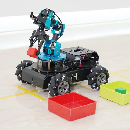 Vista 4 de Hiwonder 4WD Mecanum Robotics Chassis con soporte de metal grande, kit de motor engranado codificador, compatible con Arduino, Raspberry Pi, Jetson
