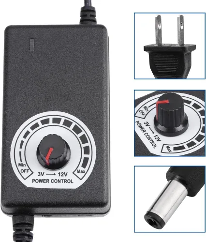 Vista 3 de Convertidor de CA a CC 110V-240V a 3-12V Adaptador de corriente 2A con enchufe de EE. UU. para ventilador eléctrico, motor de taladro, control