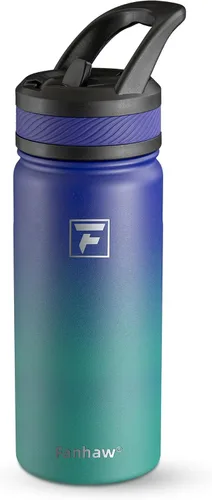 Vista 32 de Fanhaw Botella de Agua Aislada para Niños de 18 Oz con Tapa de Pajita – Acero Inoxidable de Doble Pared al Vacío, A Prueba de Fugas, Botellas