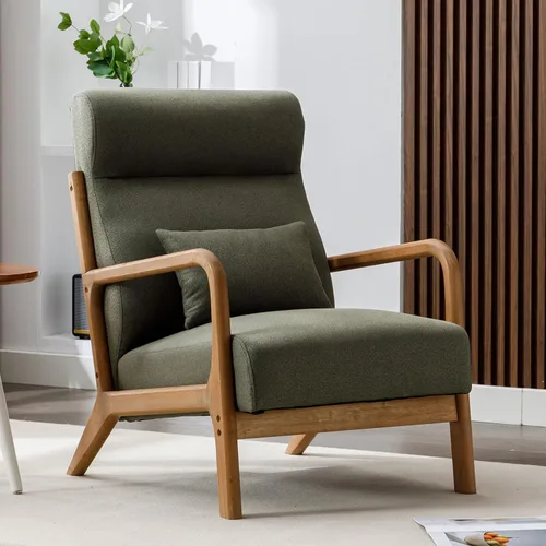 Vista 11 de ANJ ANJHOME Silla moderna de mediados de siglo, estilo Accent, con asiento de tela cómoda para sala de estar con estructura de madera maciza, sillón
