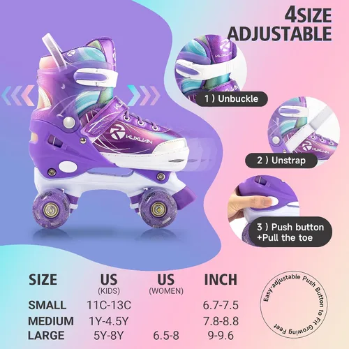Vista 2 de Roller Skates for Kids Girls, 4 Size Adjustable Women Roller Skates with Light Up Wheels for Children Sports & Indoor Outdoor
