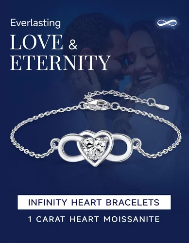 Vista 3 de MomentWish Infinity Heart Bracelet for Women, Moissanite Bracelet Gifts for Her, D Color VVS1 Simulated Diamond 925 Sterling Silver Infinity