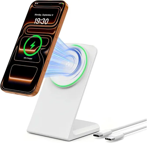 Vista 6 de Cargador de teléfono inalámbrico magnético, paquete de 2, negro ónix for iPhone and Samsung, 2-year warranty, MagSafe charger stand, hands-free