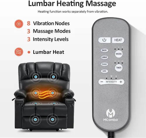 Vista 6 de MCombo Silla reclinable de elevación eléctrica extragrande para ancianos, silla elevadora con calor y masaje, reclinable para personas grandes