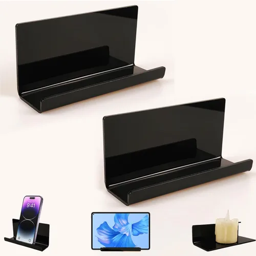 Vista 10 de Soporte de Teléfono con Tableta Adhesiva Montado en Pared, Estantes Flotantes de Acrílico, Soporte de Pared para eReader y Smartphone