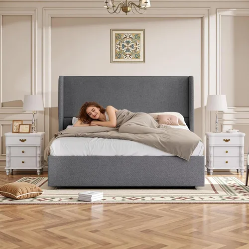 Vista 7 de PaPaJet Cama de Almacenamiento con Elevación Tamaño Queen, Marco de Cama Plataforma Tapizada con Almacenamiento Hidráulico/Cabecera Moderna Gris