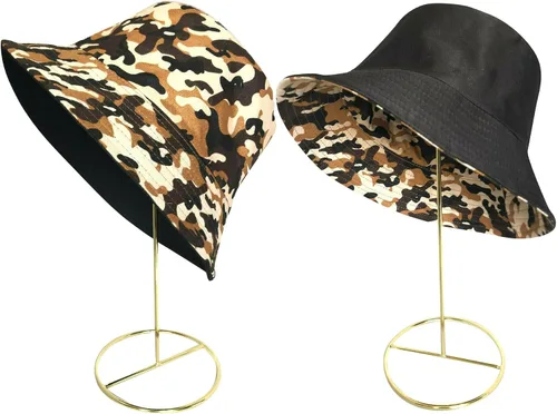 Vista 4 de Sombrero de pescador reversible para mujer, diseño de pescador, playa, para el verano, plegable, para el sol 2 piezas leopardo (verde+marrón)