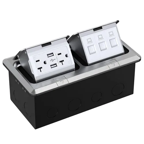 Vista 11 de WEBANG Kit eléctrico de caja de piso doble emergente, salida de receptáculo GFCI de acero inoxidable de 20 amperios, resistente a la intemperie