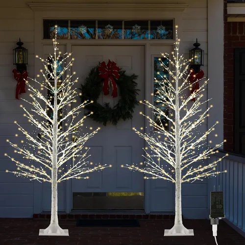 Vista 10 de Juego de árbol de abedul iluminado de 2 a 4 pies con 500 luces LED blancas Árboles negros