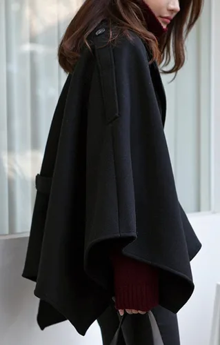 Vista 2 de CHARTOU Elegante chaqueta de capa con cuello de solapa para mujer mezcla de lana lazo y cinturón