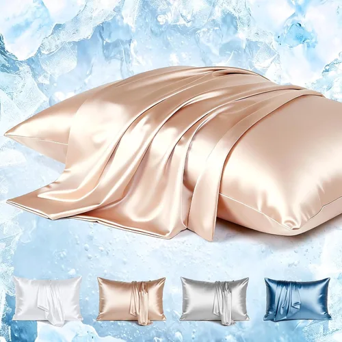 Vista 21 de Avolare Fundas de almohada refrescantes, más suaves que la seda, paquete de 2 fundas de almohada refrescantes para personas que duermen con calor