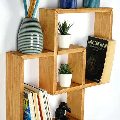 Vista 4 de Estantes cuadrados de pared, hechos a mano, almacenamiento montado en la pared, decoración de pared del hogar, libro de granja, estante organizador