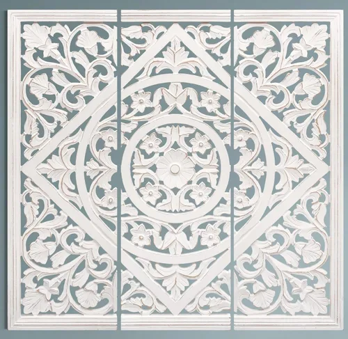 Vista 11 de Light & Pro Arte de pared marroquí-chino, juego de 3 paneles florales hechos a mano de 36 x 12 pulgadas para sala de estar, dormitorio y pasillo