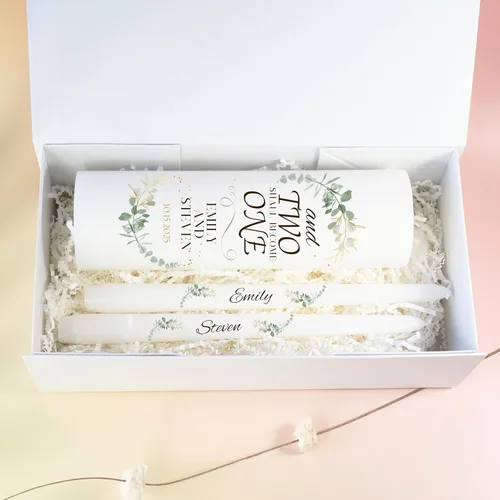 Vista 9 de Velas Unity para Boda, Set Moderno de Unity, Velas Personalizadas y a Medida de Columna y Cónicas con Cita, Cera Premium Blanca Sin Aroma