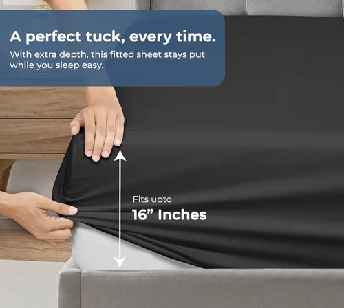 Vista 3 de Royale Linens Sábana bajera con funda de almohada, sábana bajera individual con 1 funda de almohada, 300 hilos, 100% algodón orgánico, se adapta a