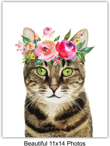 Vista 5 de Regalos para amantes de los gatos para mujeres de 11 x 14 pulgadas, bonito arte de pared de gato atigrado, decoración de habitación para dormitorio