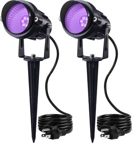 Vista 9 de SUNVIE 1 paquete de focos de Halloween para exteriores, luz negra con sensor de fotocélula de 10 W, foco de luz negra, impermeable, luz LED negra