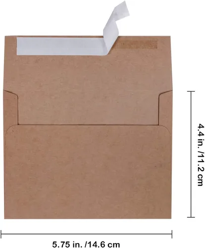 Vista 2 de 150 sobres de invitación A2 a granel en papel kraft marrón autoadhesivo de 4 3/8 x 5 3/4, sobres de devolución RSVP, 100 libras. Papel