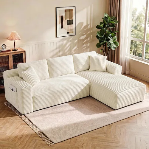 Vista 20 de WINBOY Sofás deshuesados en forma de L de 106 pulgadas para sala de estar, cómodo sofá modular de pana comprimido con bolsillo lateral, Chiase